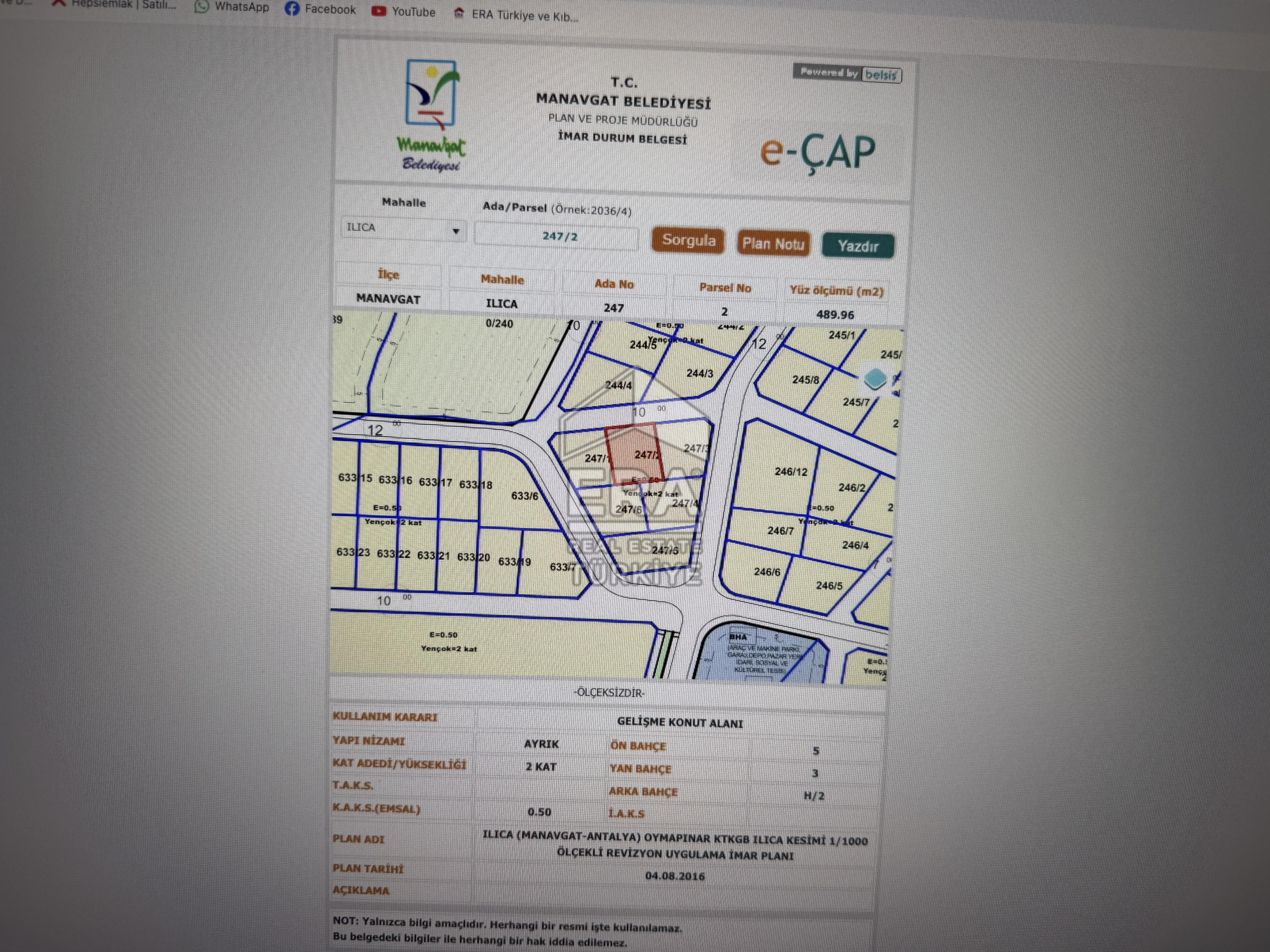 MANAVGAT HATİPLER DE SATILIK 561M2 ARSA 
