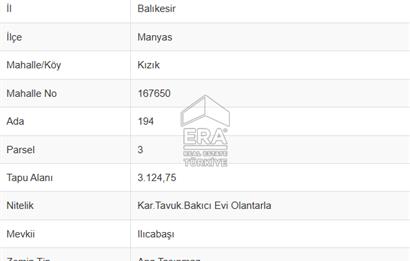 Era Söz'den Manyas'ta 3.124m2 K.Tavukhane(300m2) Ve Tarla