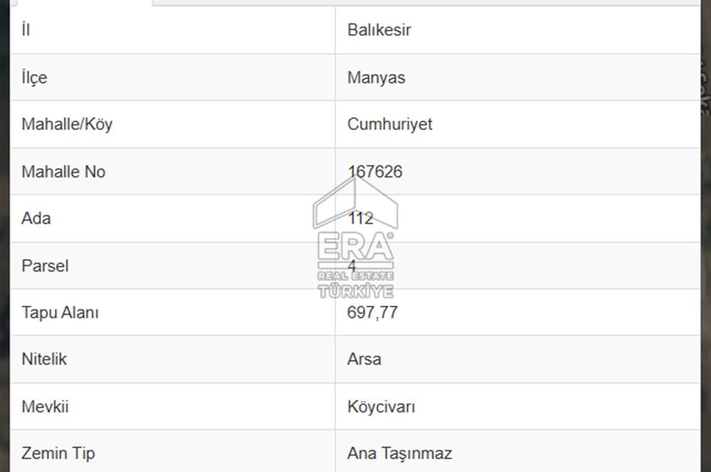 Era Söz'den Manyas Cumhuriyet Mah. Satılık 697 m²  İmarlı Arsa