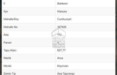 Era Söz'den Manyas Cumhuriyet Mah. Satılık 697 m²  İmarlı Arsa