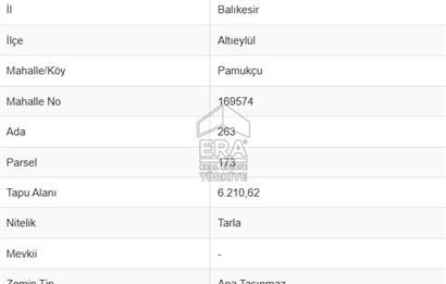 ERA PORT GÜVENCESİYLE ALTIEYLÜL PAMUKÇU'DA SATILIK 6210m² TARLA