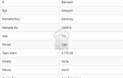 ERA PORT'TAN BALIKESİR DEREKÖY KÖYÜ'NDE 6.944,78m² TARLA