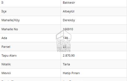 ERA PORT'TAN BALIKESİR DEREKÖY KÖYÜ'NDE 2.870,90m² TARLA