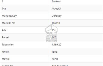 ERA PORT'TAN BALIKESİR DEREKÖY KÖYÜ'NDE 6.944,78m² TARLA