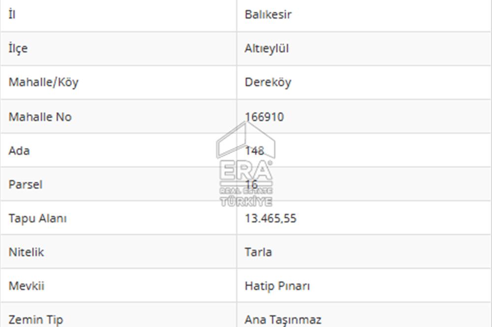 ERA PORT'TAN BALIKESİR DEREKÖY KÖYÜ'NDE 13.465,55m² TARLA