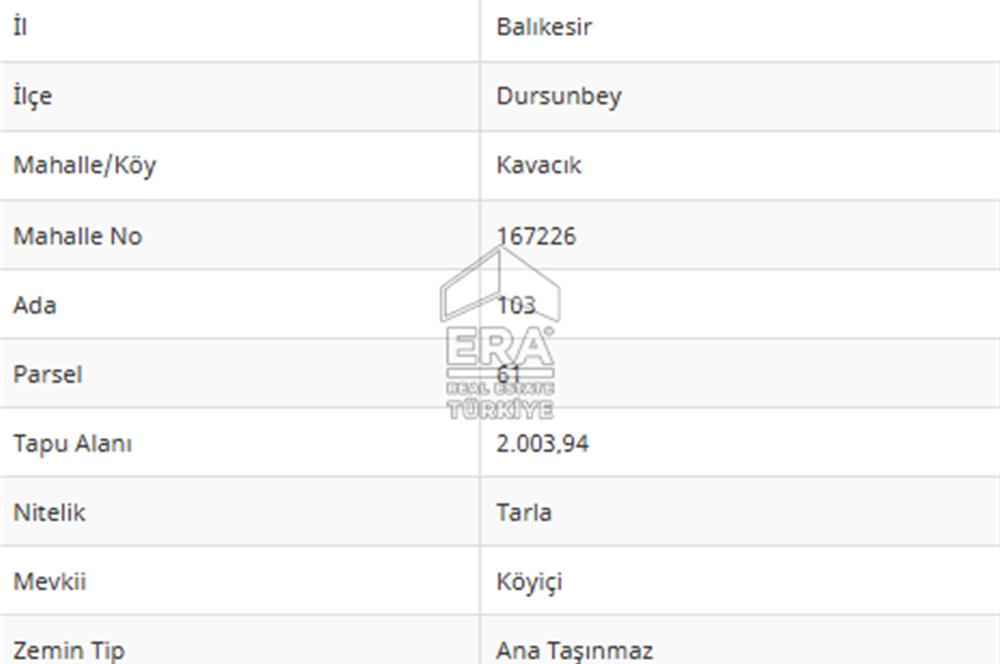 ERA PORT'TAN DURSUNBEY KAVACIK'TA SATILIK ARSA