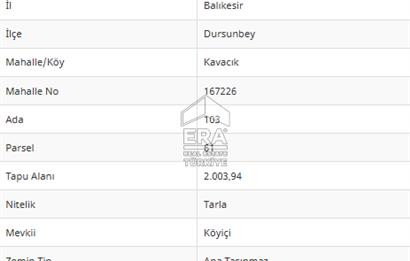 ERA PORT'TAN DURSUNBEY KAVACIK'TA SATILIK ARSA