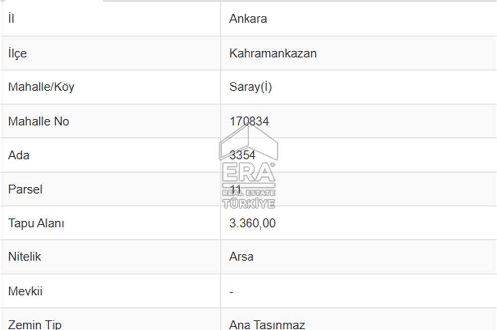 ERA CITY GAYRİMENKUL | SARAYDA ARSA HİSSESİ SATILIK 1263.75 M2